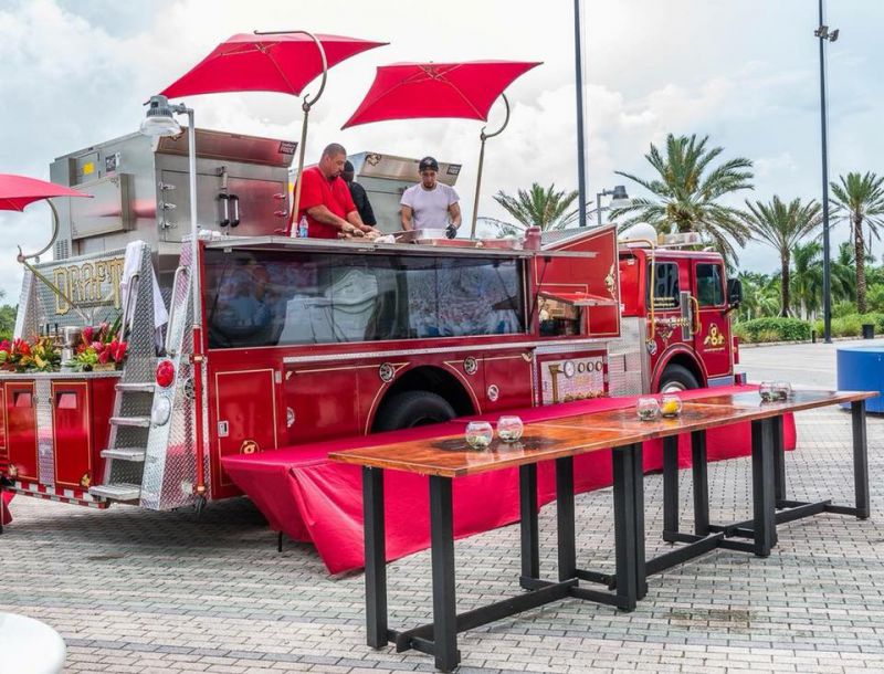 firetruck converted into restaurant style food truck