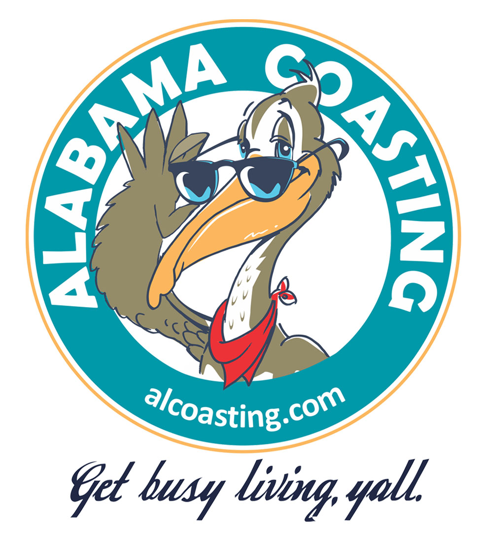 Alabama Coasting logo featuring AC the Pelican