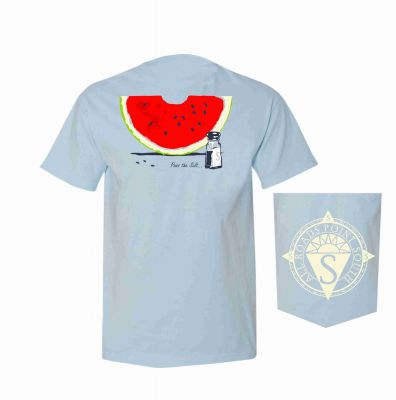 Light colored t-shirt with watermelon and salt design